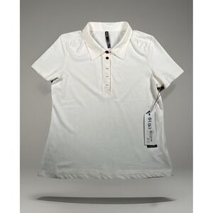 Lija Relaxed Polo Shirt Size L Relaxed Golf White Short Sleeve Multicolor Button